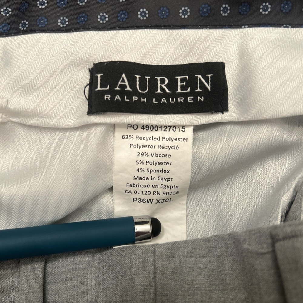 Lauren Ralph Lauren Mens Light Gray Stretch Dress Pants 36x30 Flat Front Slacks - Picture 5 of 7